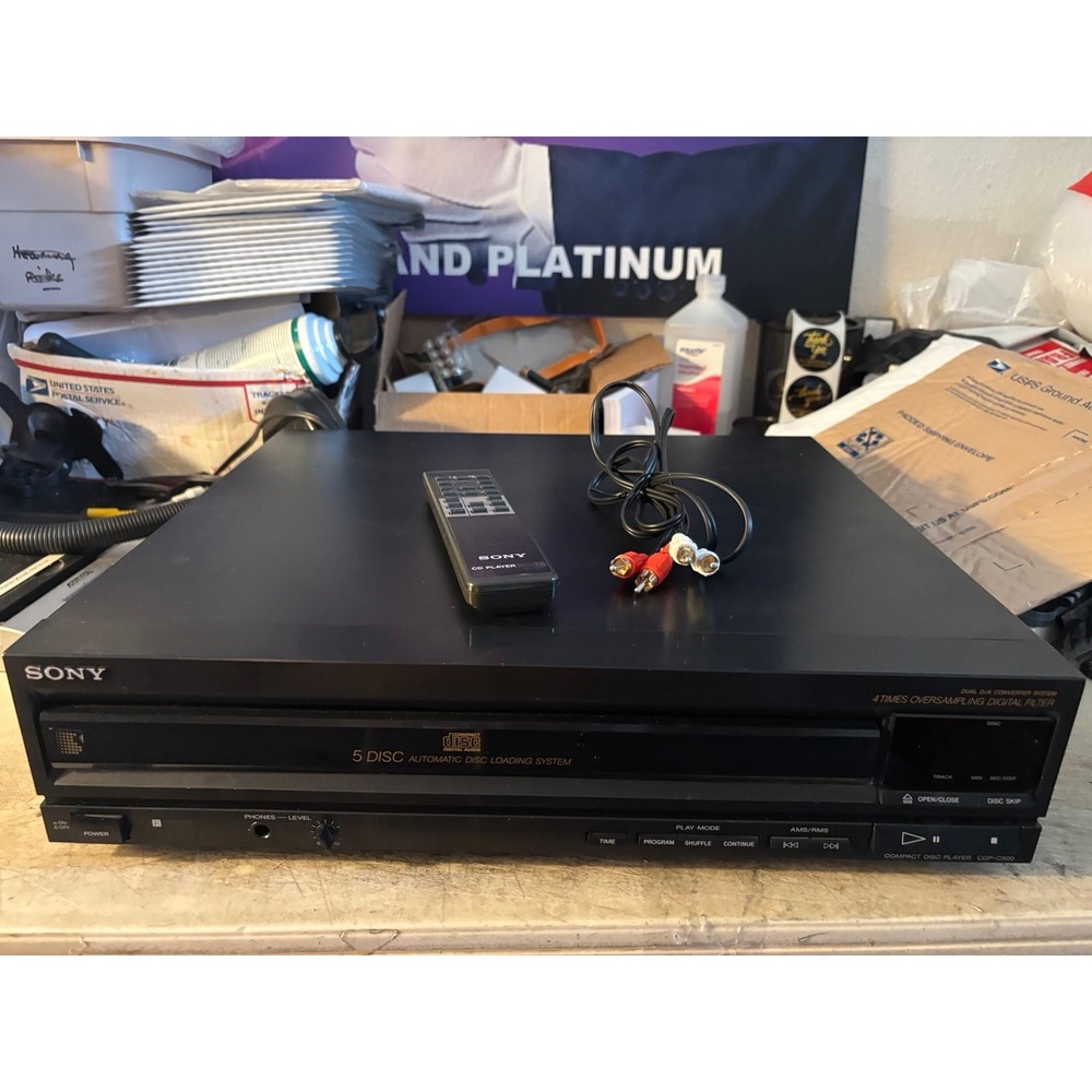 Sony CDP-C500 5 Disc CD Player Changer With Cables And Remote, WORKS GREAT